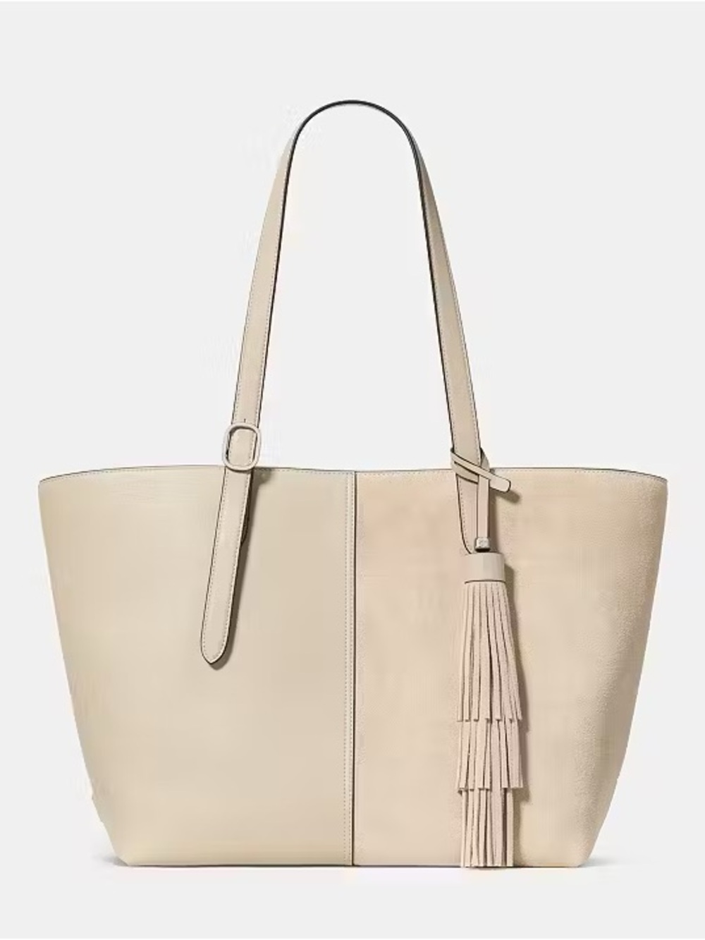 ♠️Kate Spade 454 Large Mixed Leather Tote with Suede Fringe, Light Sand NEW NWT